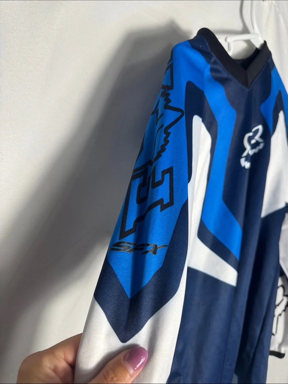 Fox Racing 180 Lean Blue & White Motocross Jersey Moisture-Wicking Fabric